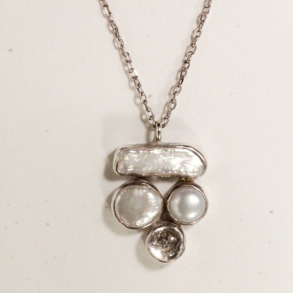 Sterling Silver Mother of Pearl Quartz Modern Necklace - Picture 1 of 10